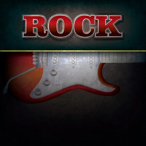Abstract Ιστορικό με λέξη ροκ και ηλεκτρική κιθάρα — Διανυσματικό Αρχείο