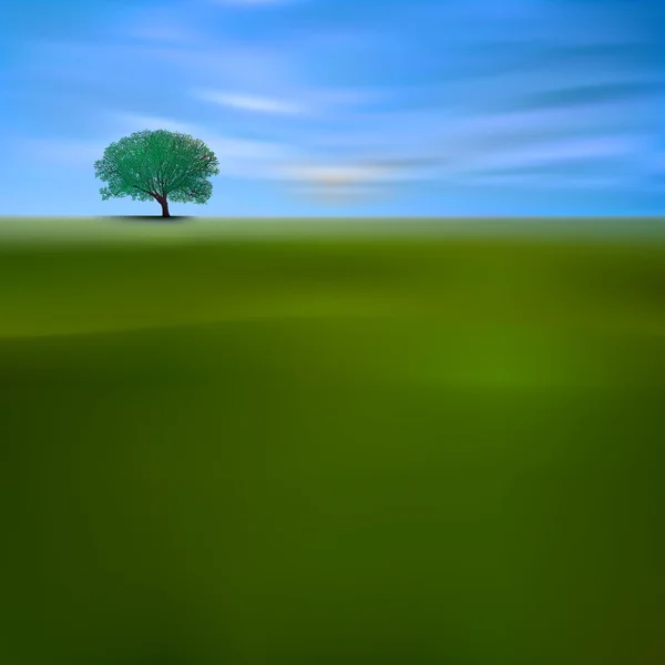 Abstrakter Hintergrund mit grünem Baum und Wolken — Stockvektor