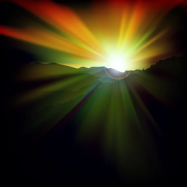 Fondo abstracto con puesta de sol y montañas — Vector de stock