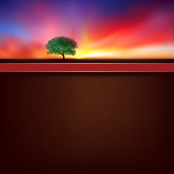 Абстрактный фон с деревом и восходом солнца — стоковый вектор
