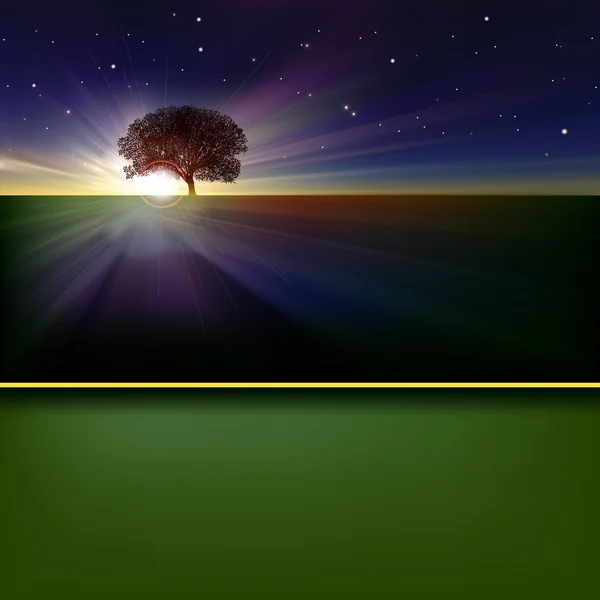Abstrakter Hintergrund mit Sonnenaufgang und Baum — Stockvektor