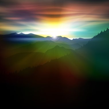abstract background with mountains and sunrise clipart