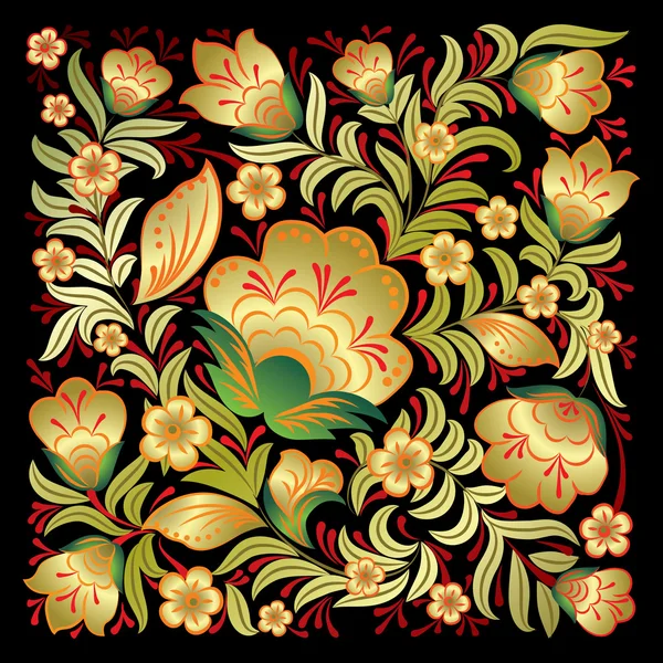 Ornamento floral vermelho abstrato isolado em preto — Vetor de Stock