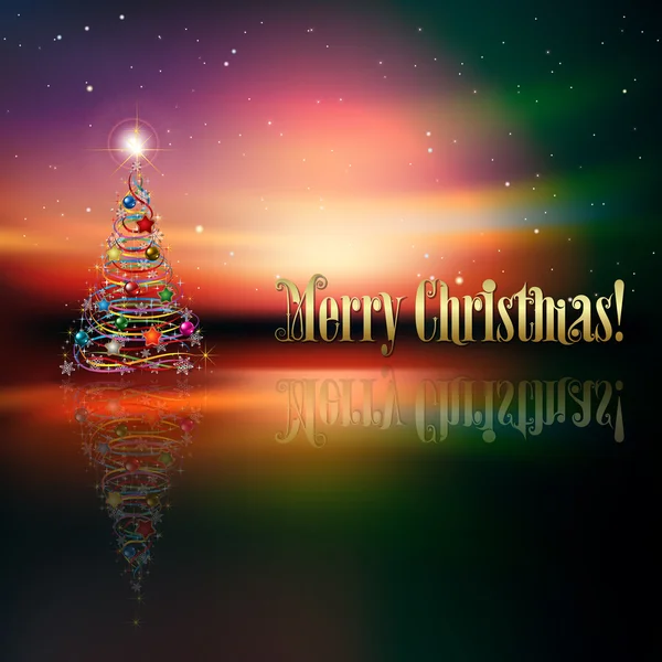 Αφηρημένη χαιρετισμό με χριστουγεννιάτικο δέντρο και αστέρια — Διανυσματικό Αρχείο