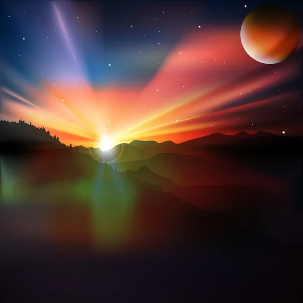 日の出の山と抽象的な背景 — ストックベクタ