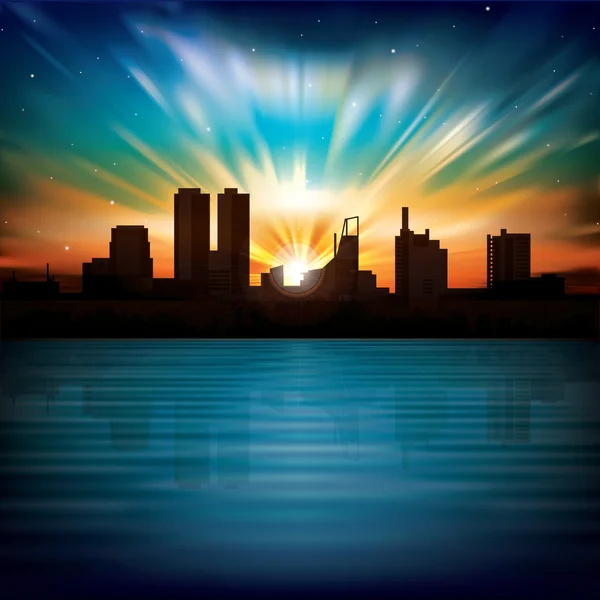 Abstrakte Nacht Hintergrund mit Silhouette der Stadt — Stockvektor