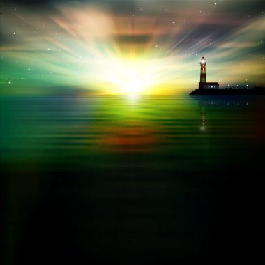 Deniz feneri silueti ile arka plan