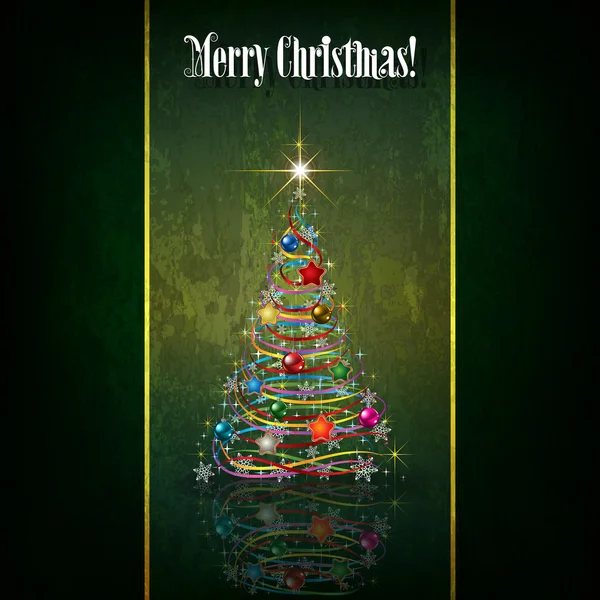 Abstracte christmas greeting met boom en decoraties — Stockvector