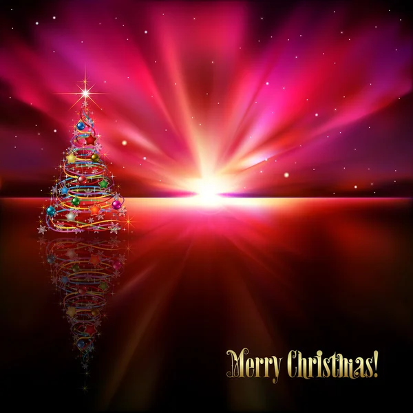 Saludo abstracto con árbol de Navidad y estrellas — Vector de stock