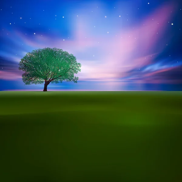 Αφηρημένης φύσης φόντο με σύννεφα και δέντρο — Διανυσματικό Αρχείο