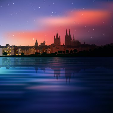 silhouette Köln ve Günbatımı ile arka plan