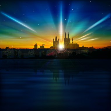 silhouette Köln ve Günbatımı ile arka plan