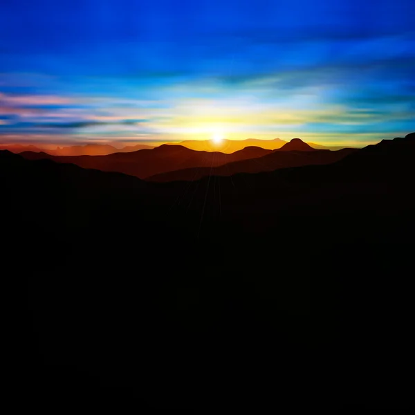 Abstrakter Hintergrund mit Bergen und Sonnenuntergang — Stockvektor