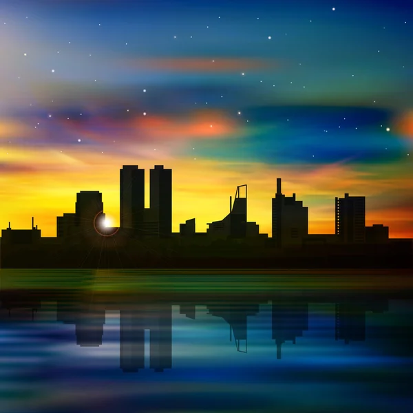 Astratto sfondo notturno con silhouette della città — Vettoriale Stock