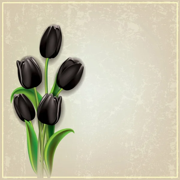 Fond grunge abstrait avec des tulipes noires — Image vectorielle