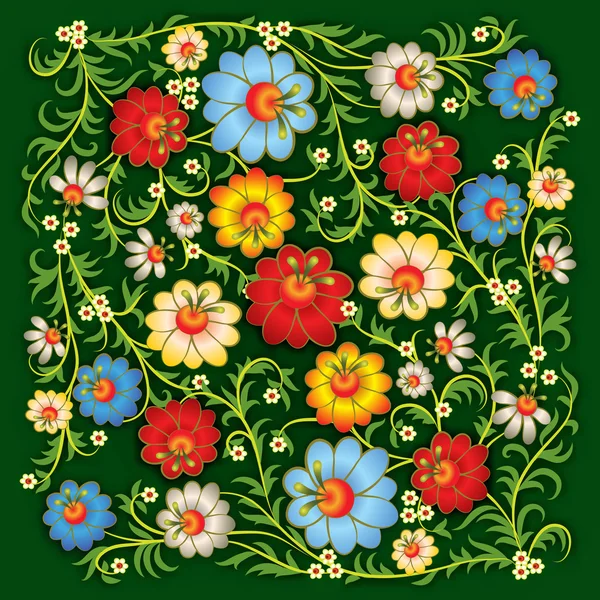 Abstrakte florale Ornamente auf grünem Hintergrund — Stockvektor