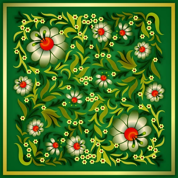 Grunge ornamento floreale su verde — Vettoriale Stock