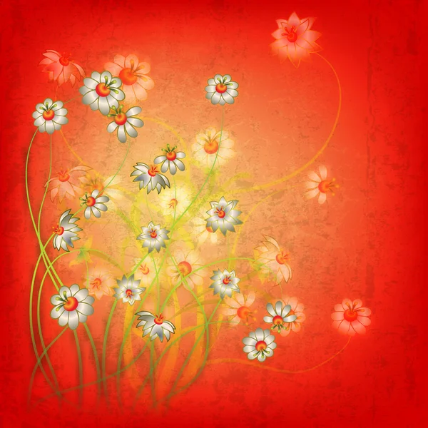 Abstracto grunge fondo floral con flores — Vector de stock