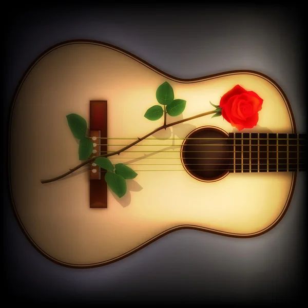 抽象的深色背景，玫瑰和吉他 — 图库矢量图片
