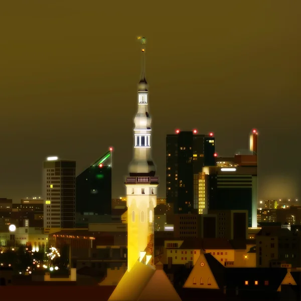 Iluminação noturna paisagem urbana da cidade de Tallinn Estónia —  Vetores de Stock