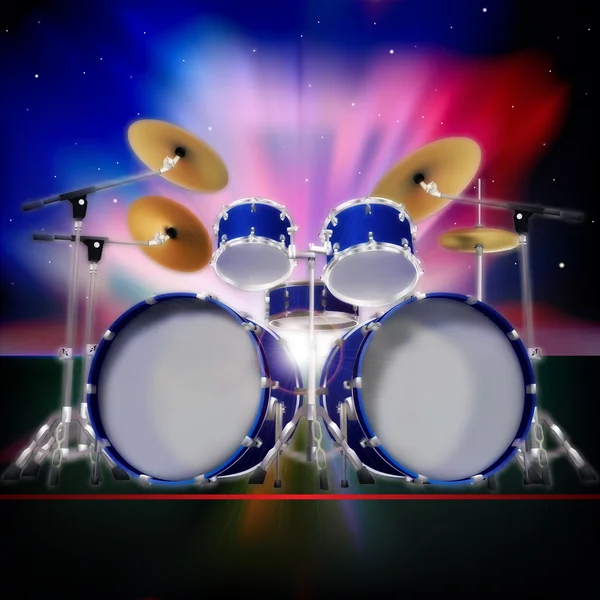 Abstracte achtergrond met zonsopgang en drum kit — Stockvector