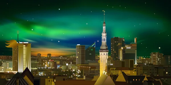 Noční osvětlení panoráma města tallinn — Stockový vektor