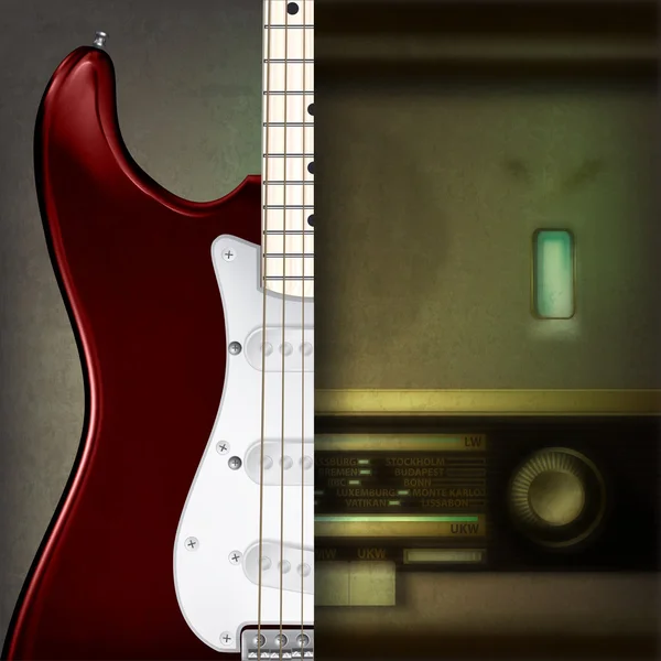 Elektro gitar ve retro radyo ile arka plan — Stok Vektör