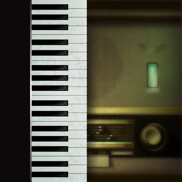 Fundo abstrato com rádio retro e piano — Vetor de Stock