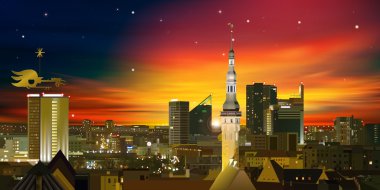 gün batımı ve cityscape soyut doğası arka plan