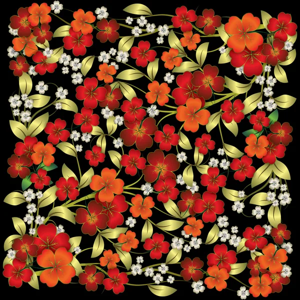 Streszczenie kwiatowy ornament z czerwonych kwiatów na czarnym tle — Wektor stockowy