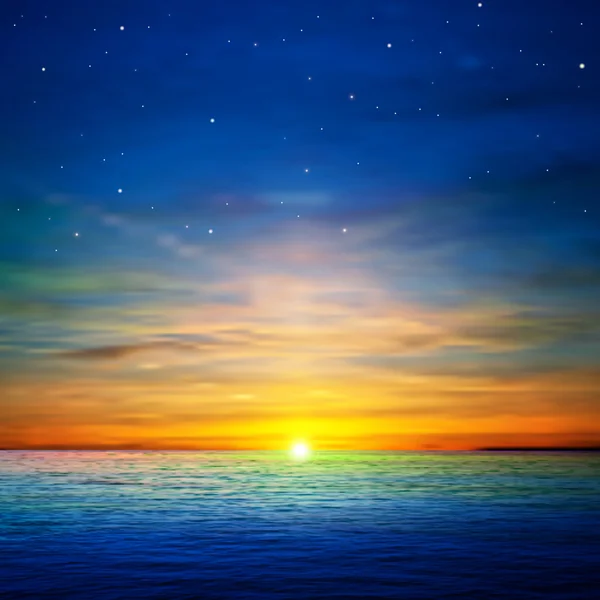 Abstrakter Hintergrund mit Wolken und Sonnenaufgang am Meer — Stockvektor