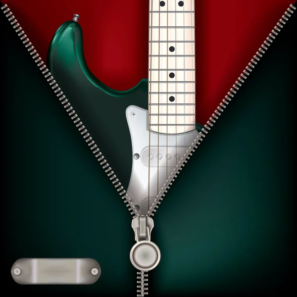 ギターとオープンジッパー付き抽象音楽緑の背景 — ストックベクタ
