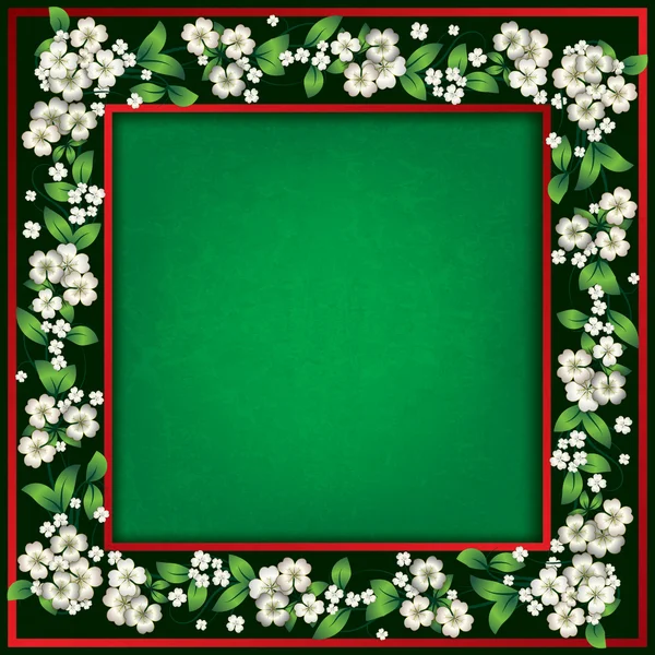 Fondo grunge verde abstracto con flores de primavera — Vector de stock