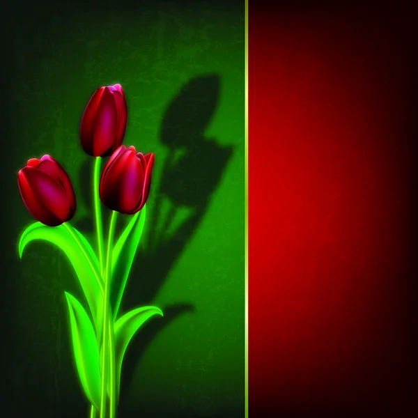 Abstracte grunge bloemenachtergrond met rode tulpen — Stockvector