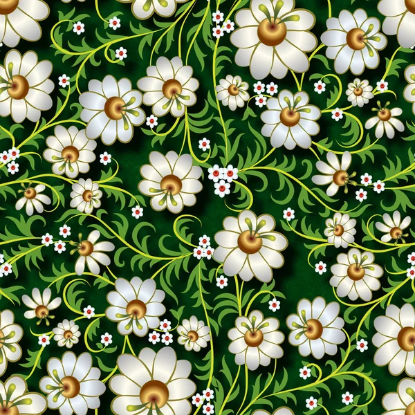 Ornement floral abstrait sans couture avec des fleurs sur fond vert — Image vectorielle