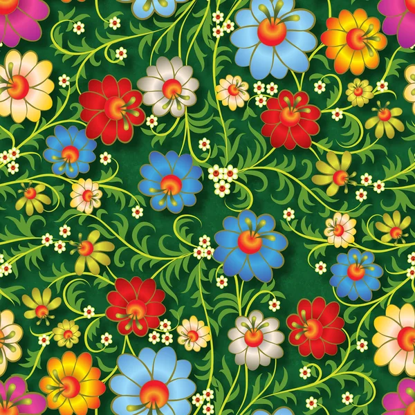 Абстрактный бесшовный цветочный орнамент с цветами на зеленой backgrou — стоковый вектор