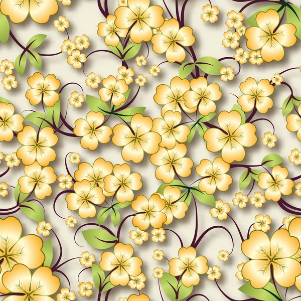 Abstrait fond floral sans couture avec ornement de printemps sur beig — Image vectorielle