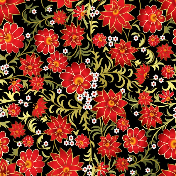 Astratto ornamento floreale senza cuciture su sfondo nero — Vettoriale Stock