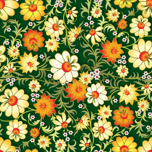 春の花と抽象的なシームレスな花飾り — ストックベクタ