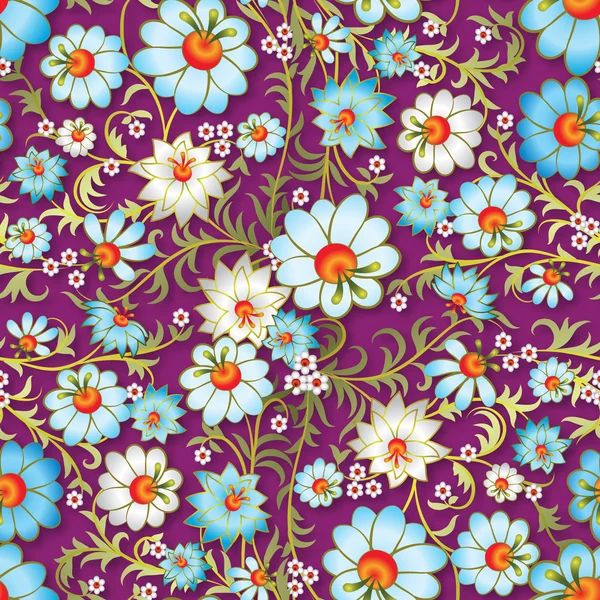 春の花と抽象的なシームレスな花飾り — ストックベクタ