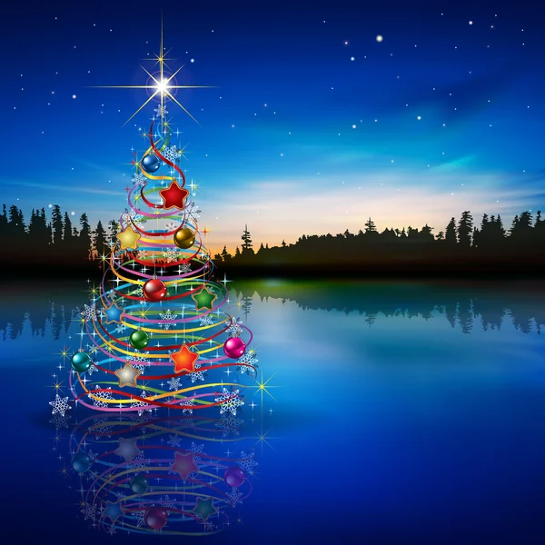 Abstrato saudação celebração azul com árvore de Natal —  Vetores de Stock