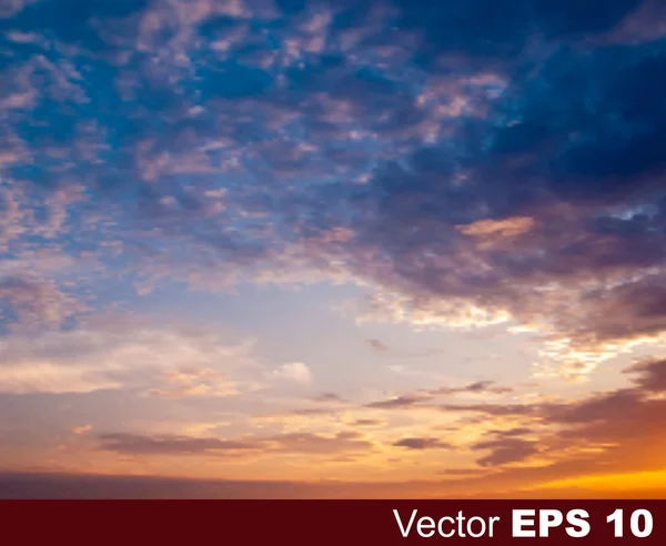 Abstracte aard blauwe achtergrond met zonsondergang en wolken — Stockvector