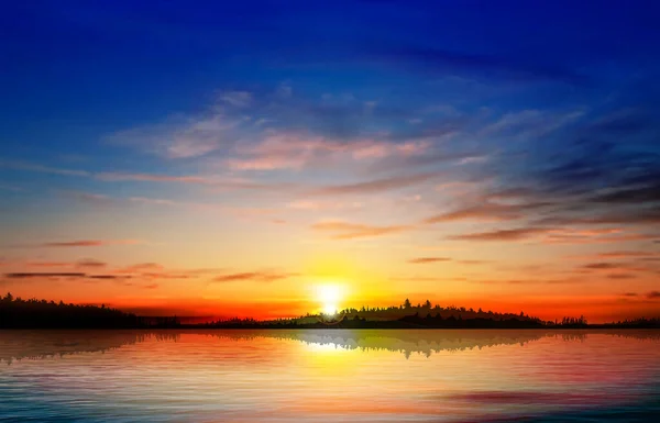 Абстрактный Весенний Фон Лесными Облаками Озера Восходом Солнца — стоковый вектор