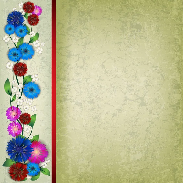 Cornflowers Ornament Red Line Green Background Royalty Free Stock Illustrations