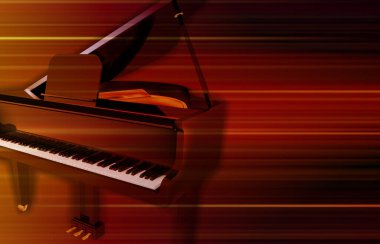 Kırmızı üzerine büyük piyano ile soyut bulanık müzik arkaplanı