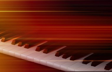 Kırmızı üzerinde piyano tuşları olan soyut bulanık müzik arkaplanı