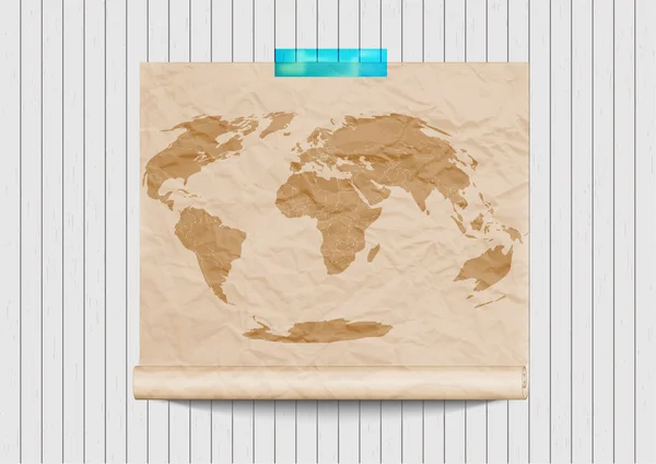 Retro harita üzerinde ahşap duvar