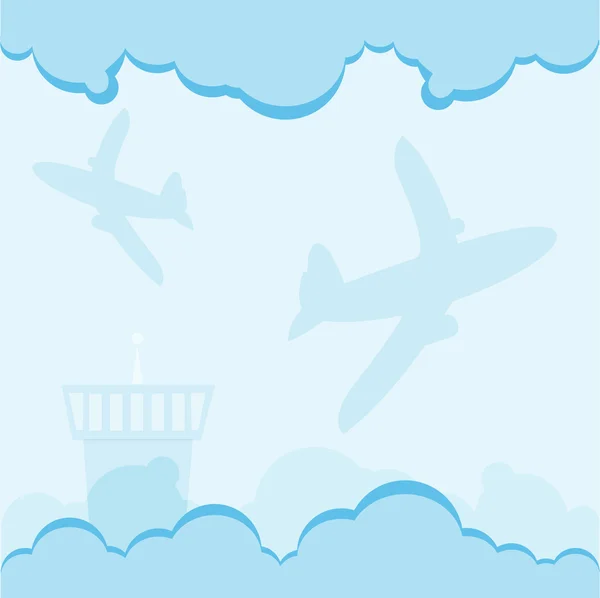Airport and flying planes. — Stock Vector