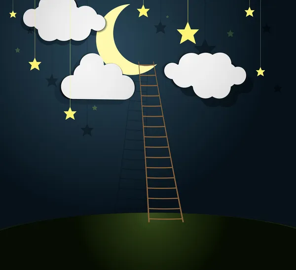 Luna y Escalera — Vector de stock