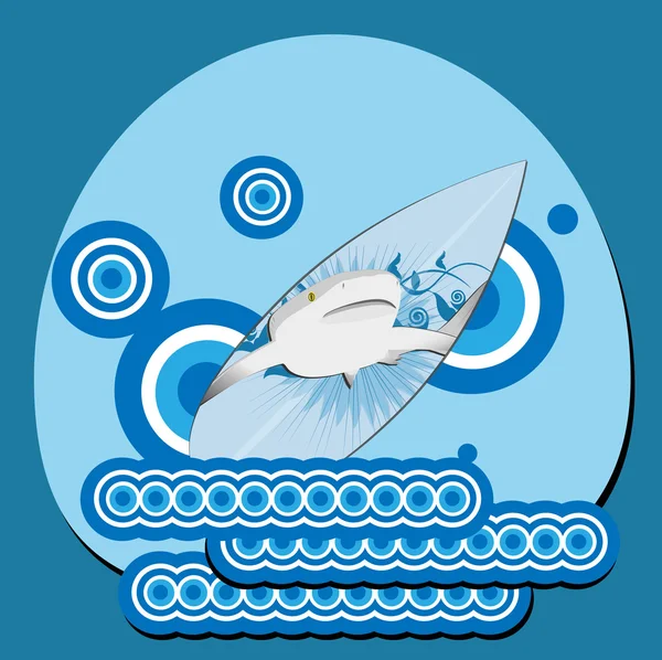 Planche de surf avec requin attaquant — Image vectorielle